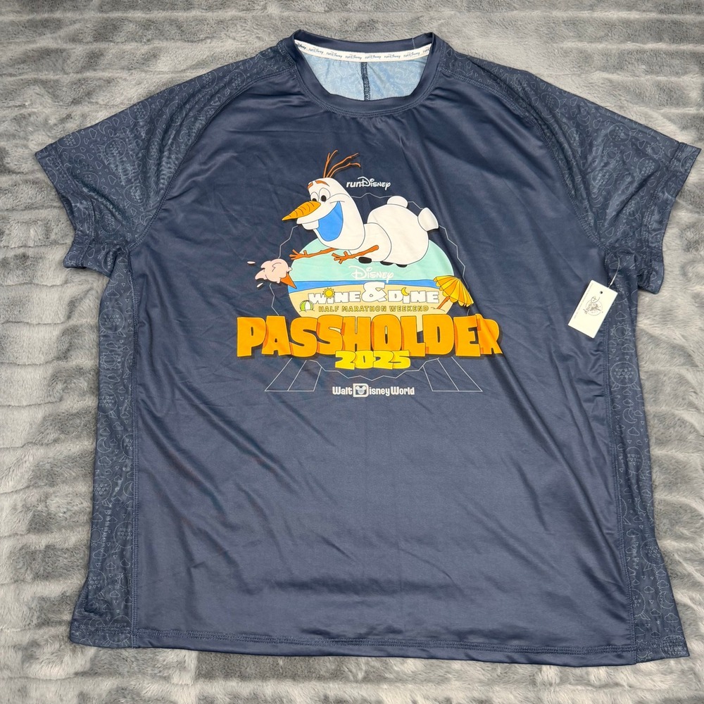 Disney Wine & Dine Half Marathon 2025 Passholder Olaf Shirt XL Navy Blue